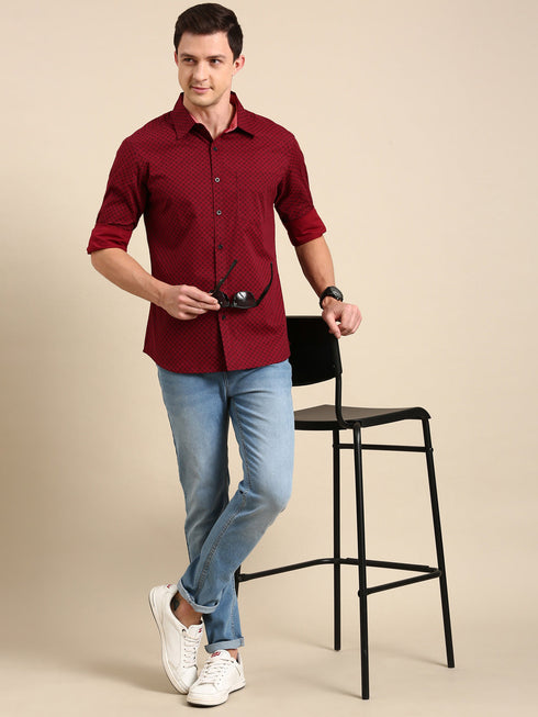 Maroon Printed Full Sleeves Shirt