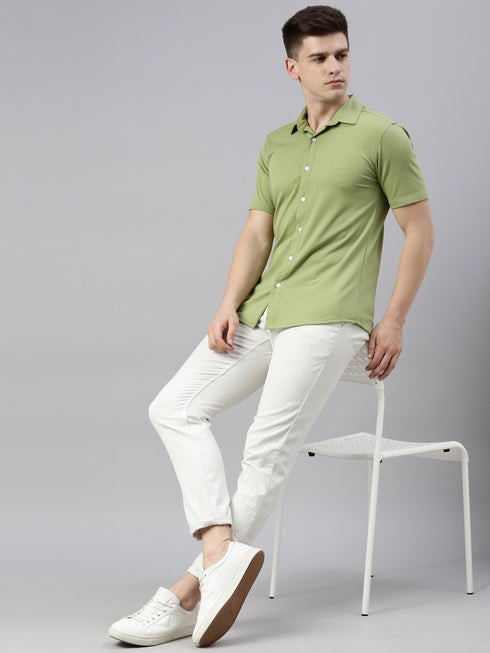 Light Green Solid Tencel Stretch Knit Shirt