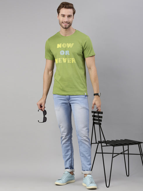 Green Printed Crew Neck Tshirt