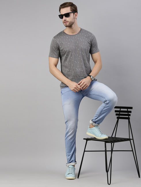 Grey Printed Crew Neck Tshirt