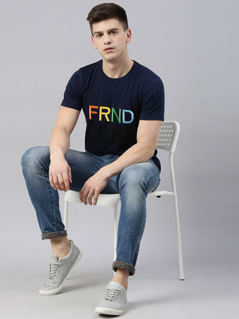 Navy Blue Printed Crew Neck Tshirt