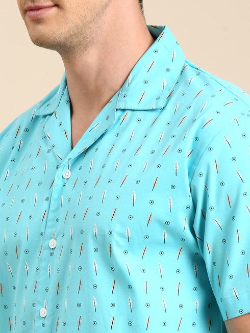 Sea Green Printed Short Sleeves Shirt
