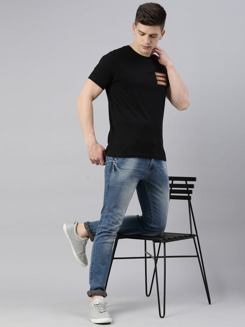 Black Printed Crew Neck Tshirt