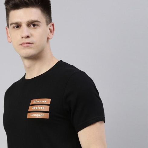 Black Printed Crew Neck Tshirt