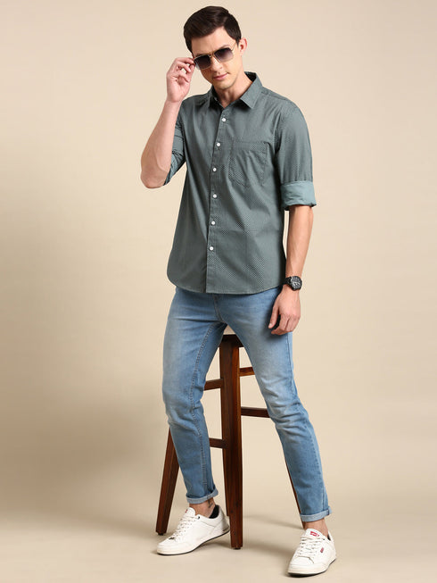 Green Printed Full Sleeves Shirt