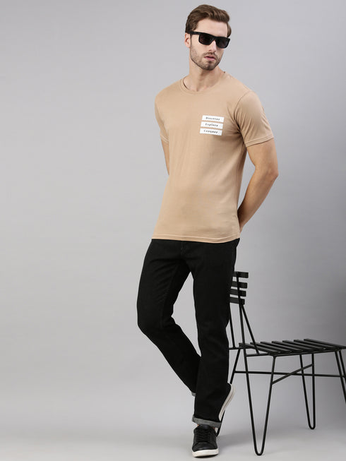 Brown Printed Crew Neck Tshirt
