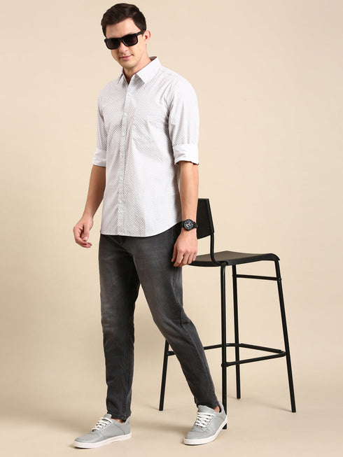 White Printed Full Sleeves Shirt