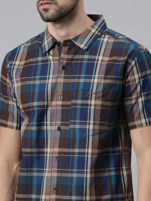 Olive Green Checks Short Sleeves Shirt