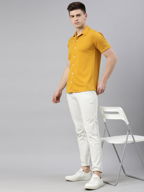 Mustard Solid Tencel Stretch Knit Shirt