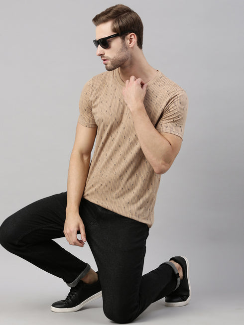 Brown Printed Crew Neck Tshirt