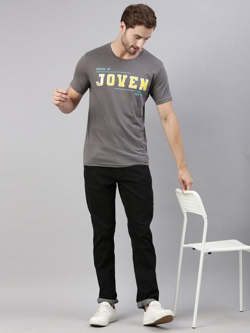 Grey Printed Crew Neck Tshirt
