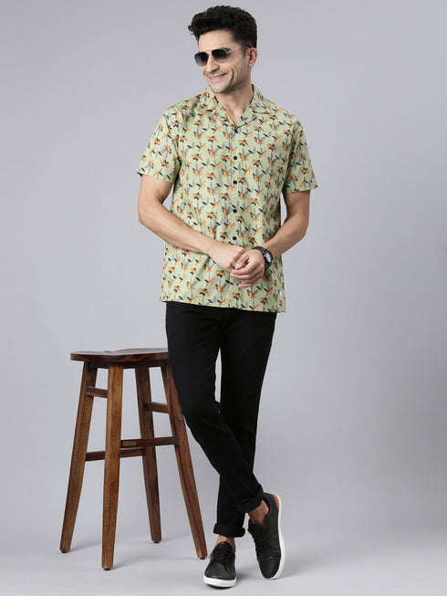 Green Printed Short Sleeves Shirt