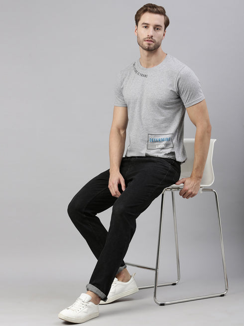 Grey Printed Crew Neck Tshirt
