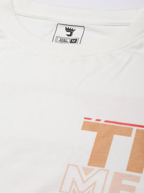 White Printed Oversized Crew Neck T-shirt