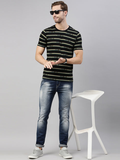 Black Printed Crew Neck Tshirt