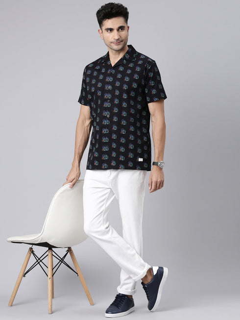Black Printed Short Sleeves Shirt