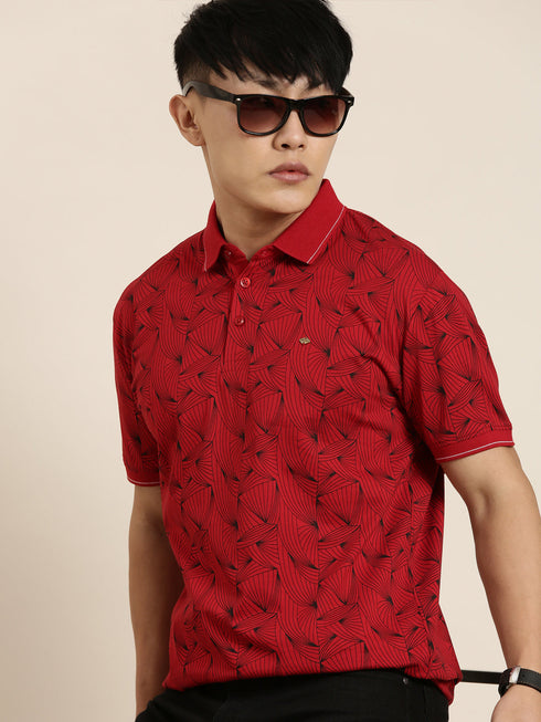 Red Printed Polo T-shirt