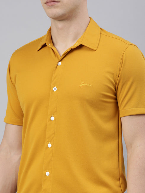 Mustard Solid Tencel Stretch Knit Shirt
