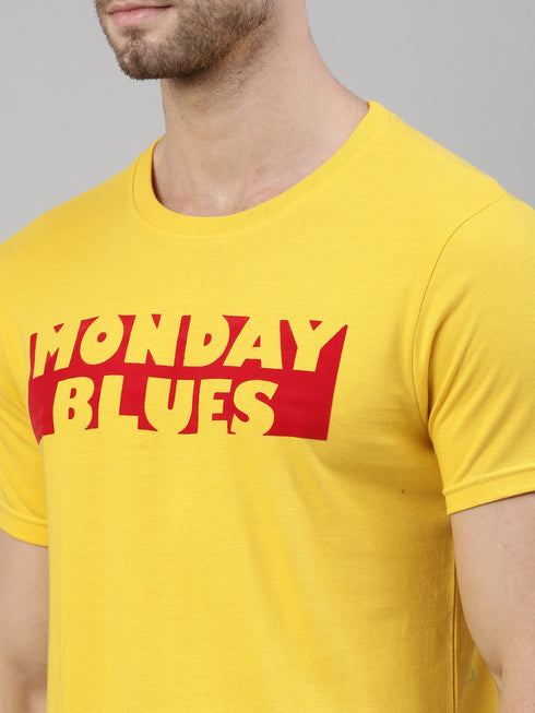 Yellow Printed Crew Neck Tshirt