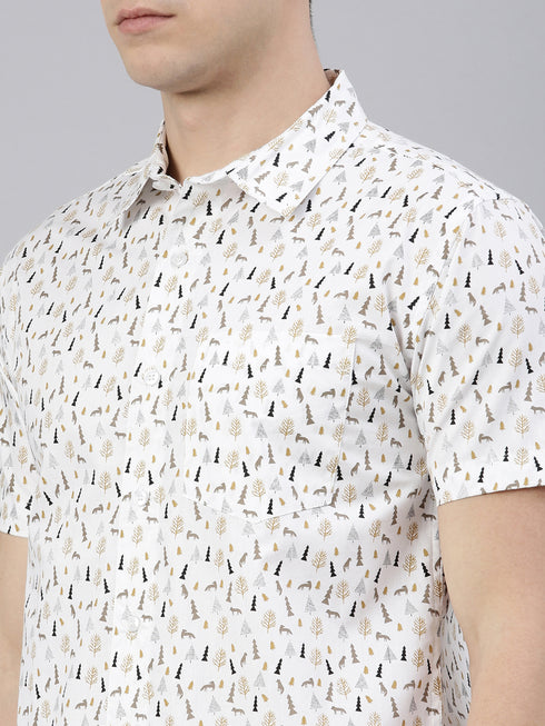 White Printed Short Sleeves Shirt