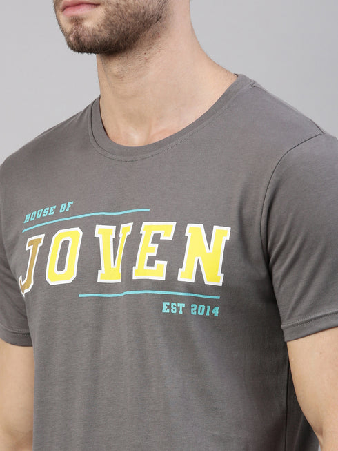 Grey Printed Crew Neck Tshirt