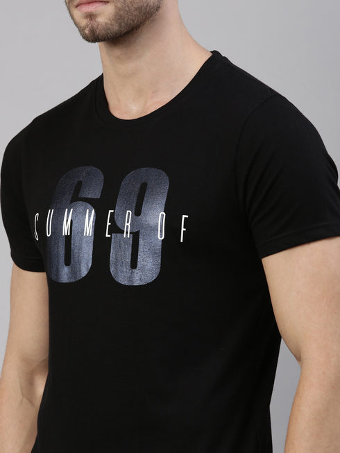 Black Printed Crew Neck Tshirt