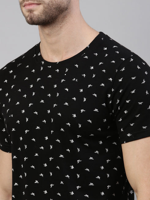 Black Printed Crew Neck Tshirt