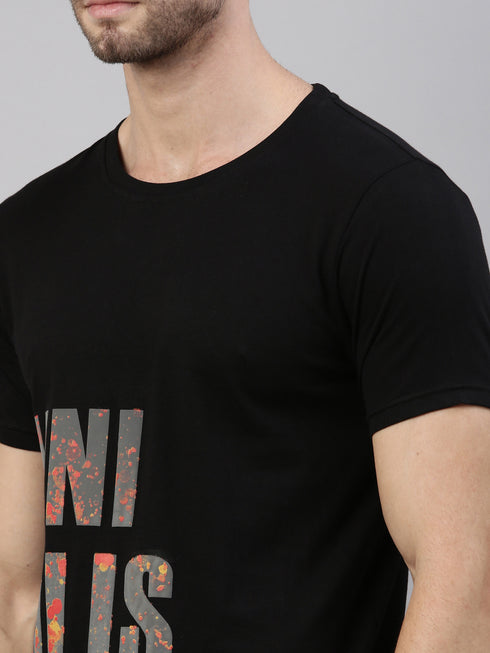 Black Printed Crew Neck Tshirt