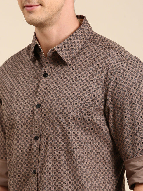 Brown Printed Full Sleeves Shirt