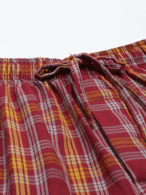 Burgandy Checked Pure Cotton Sleepsuit