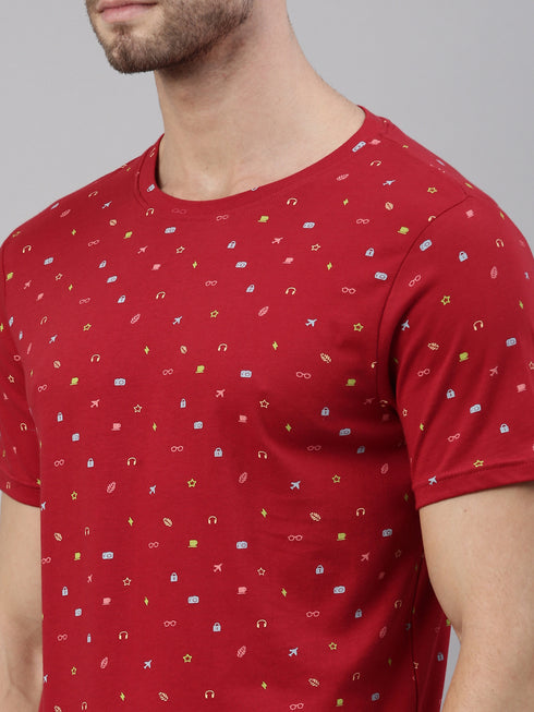 Red Printed Crew Neck Tshirt
