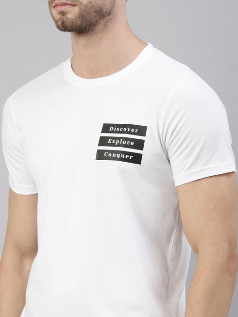 White Printed Crew Neck Tshirt