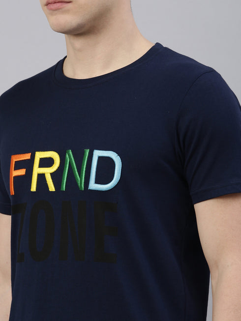 Navy Blue Printed Crew Neck Tshirt