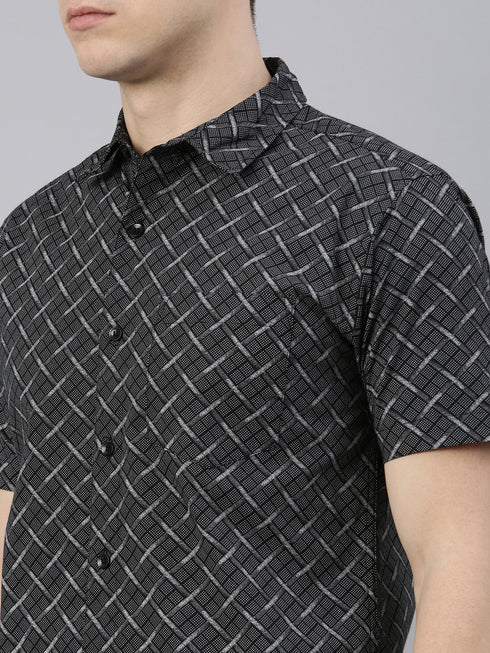 Black Printed Short Sleeves Shirt