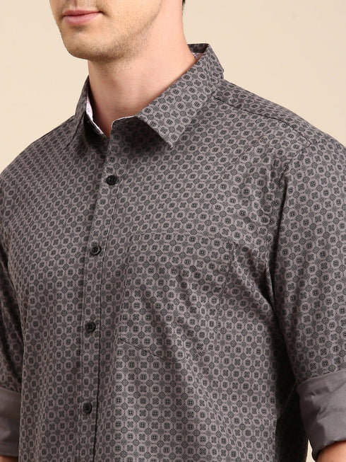 Grey Printed Full Sleeves Shirt