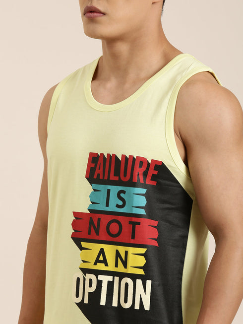 Yellow Printed Crew Neck Tank Top