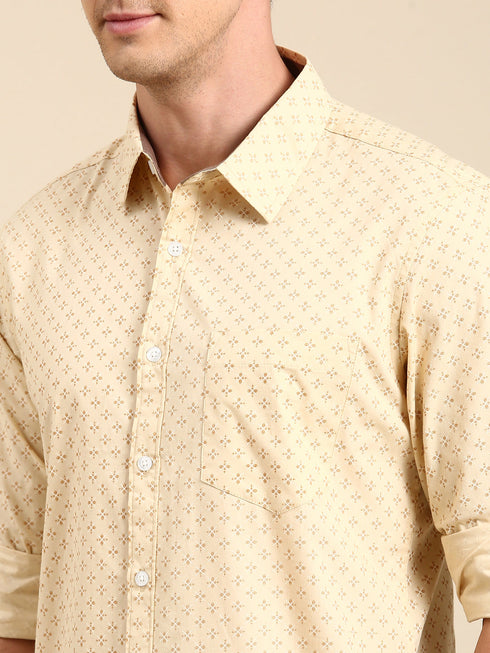 Beige Printed Full Sleeves Shirt