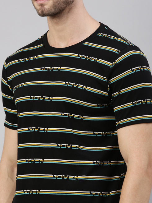 Black Printed Crew Neck Tshirt