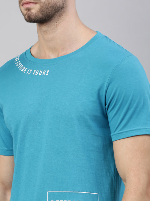 Blue Printed Crew Neck Tshirt