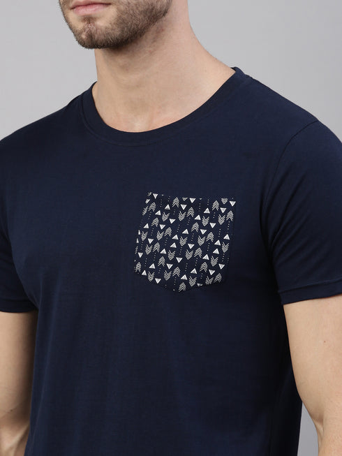 Navy Blue Printed Crew Neck Tshirt