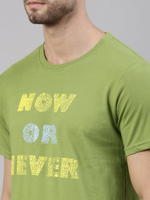 Green Printed Crew Neck Tshirt