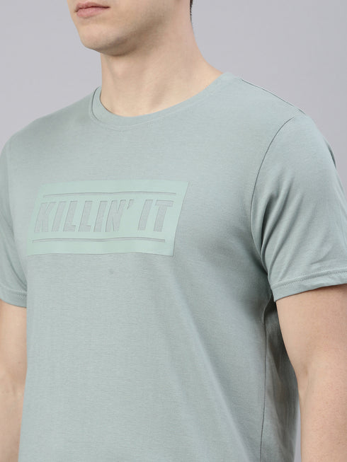 Green Printed Crew Neck Tshirt