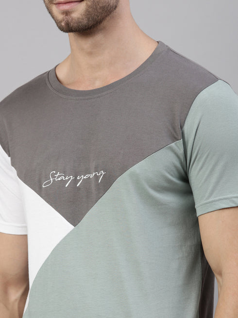 Multicolour Colourblocked Crew Neck Tshirt