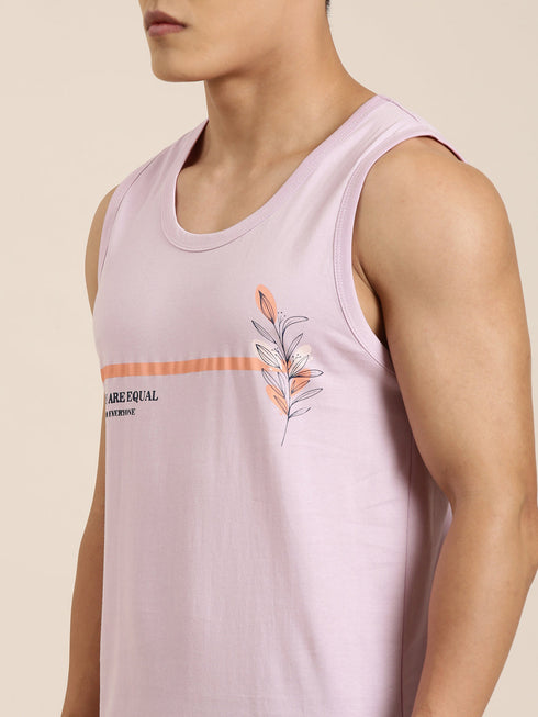 Purple Printed Crew Neck Tank Top