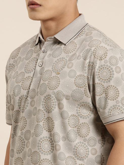 Grey Printed Polo T-shirt