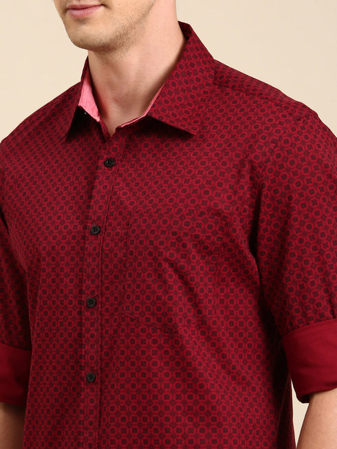 Maroon Printed Full Sleeves Shirt