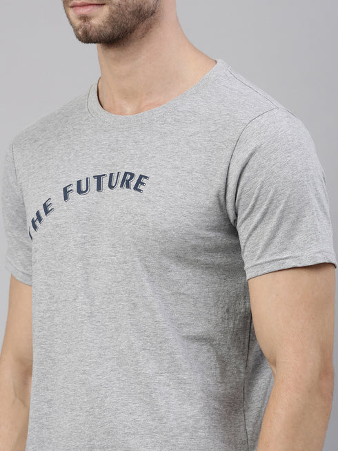 Grey Printed Crew Neck Tshirt