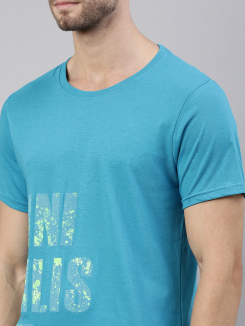 Blue Printed Crew Neck Tshirt