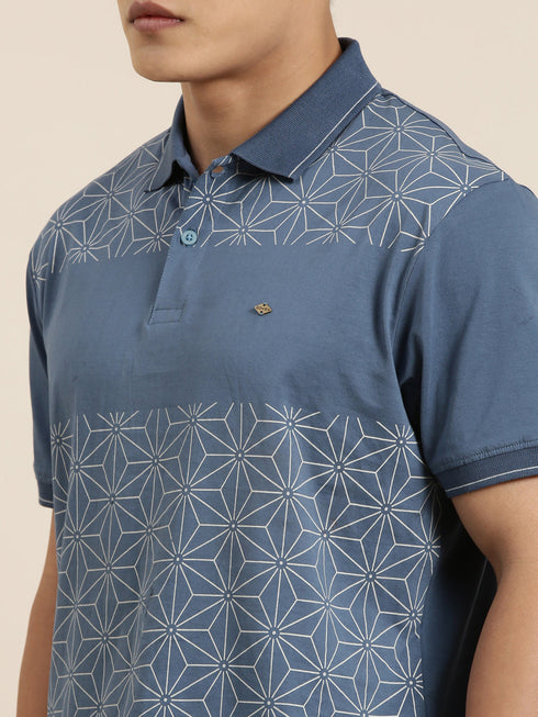 Blue Printed Polo T-shirt