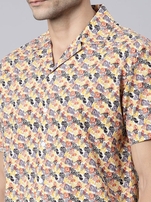 Beige Printed Short Sleeves Shirt